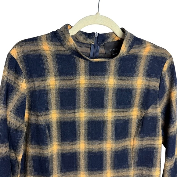 Lumiere Buffalo Plaid Printed Flare Dress Long Sleeve Size Medium Dark Academia - Picture 8 of 9